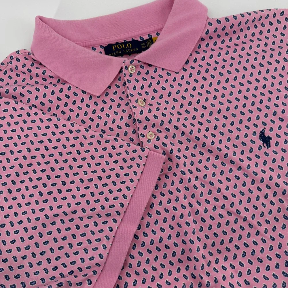 Polo Ralph Lauren Pink Paisley Polo Shirt Men 2XLT Short Sleeve Tall Classic Fit